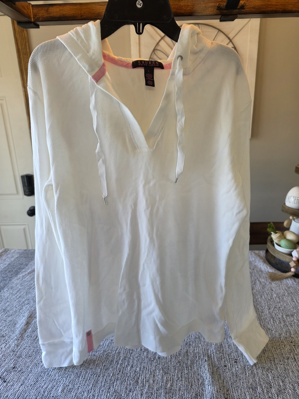 Lauren Ralph Lauren White Hooded Top with Pink Trim